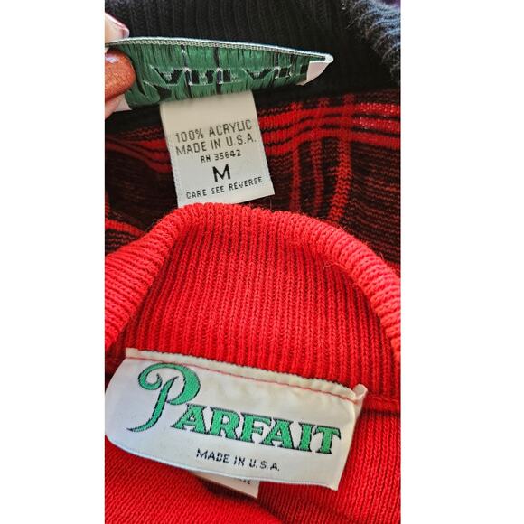 Vintage 80s 3 Pc Parfait Sweater Pencil Skirt Plaid Cardigan Suit Dress M 6 8 10 - Picture 8 of 8